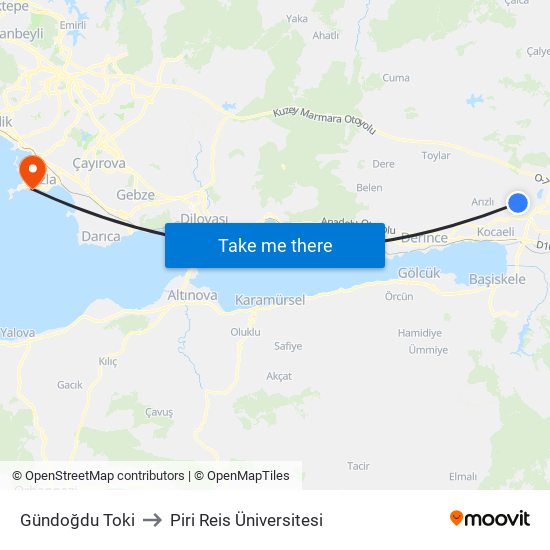 Gündoğdu Toki to Piri Reis Üniversitesi map