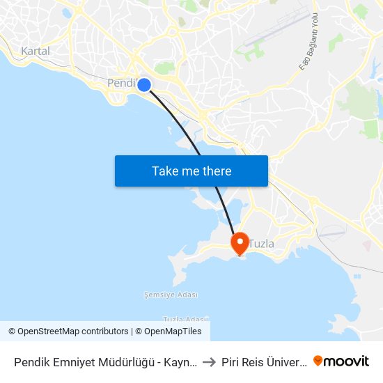 Pendik Emniyet Müdürlüğü - Kaynarca Yönü to Piri Reis Üniversitesi map