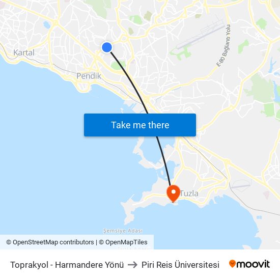 Toprakyol - Harmandere Yönü to Piri Reis Üniversitesi map