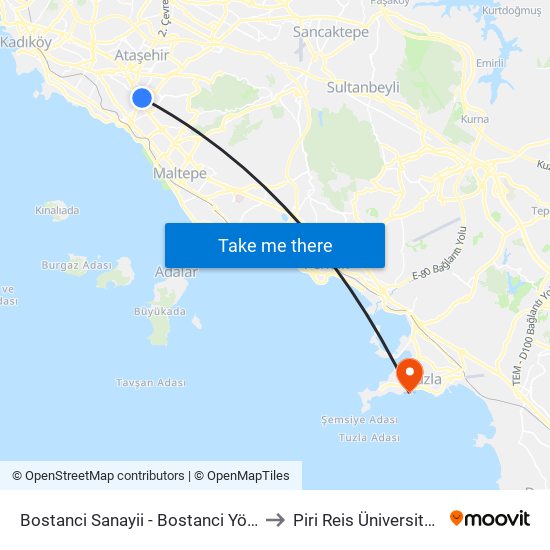 Bostanci Sanayii - Bostanci Yönü to Piri Reis Üniversitesi map