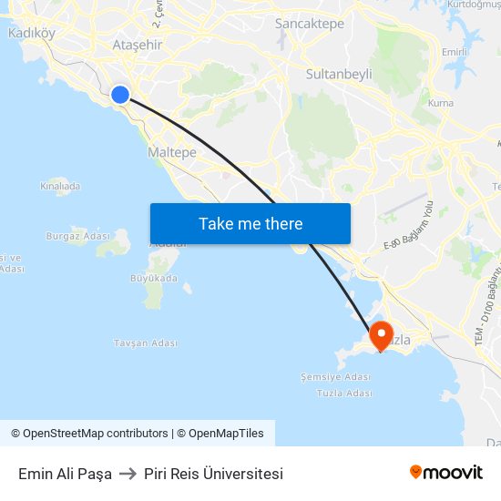 Emin Ali Paşa to Piri Reis Üniversitesi map