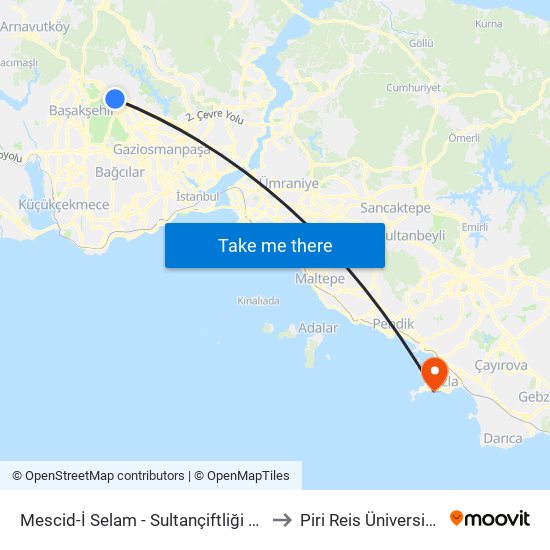 Mescid-İ Selam - Sultançiftliği Yönü to Piri Reis Üniversitesi map