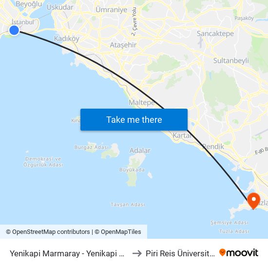 Yenikapi Marmaray - Yenikapi Yönü to Piri Reis Üniversitesi map