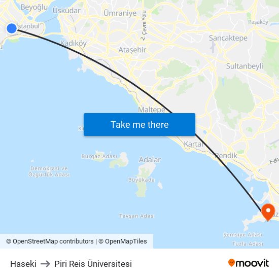 Haseki to Piri Reis Üniversitesi map