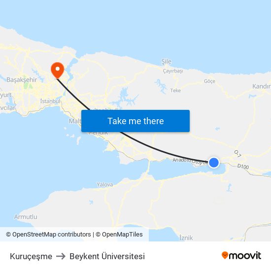 Kuruçeşme to Beykent Üniversitesi map