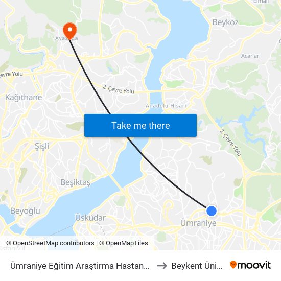 Ümraniye Eğitim Araştirma Hastanesi - Üsküdar Yönü to Beykent Üniversitesi map