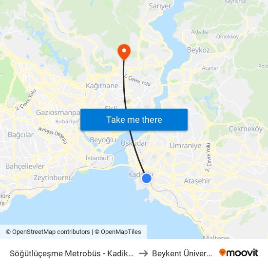 Söğütlüçeşme Metrobüs - Kadiköy Yönü to Beykent Üniversitesi map