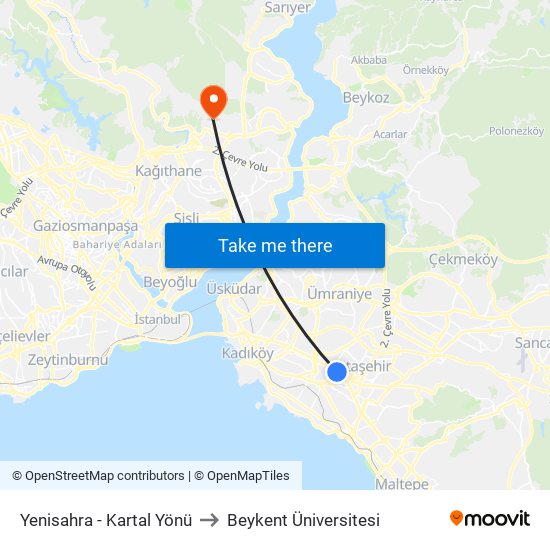 Yenisahra - Kartal Yönü to Beykent Üniversitesi map