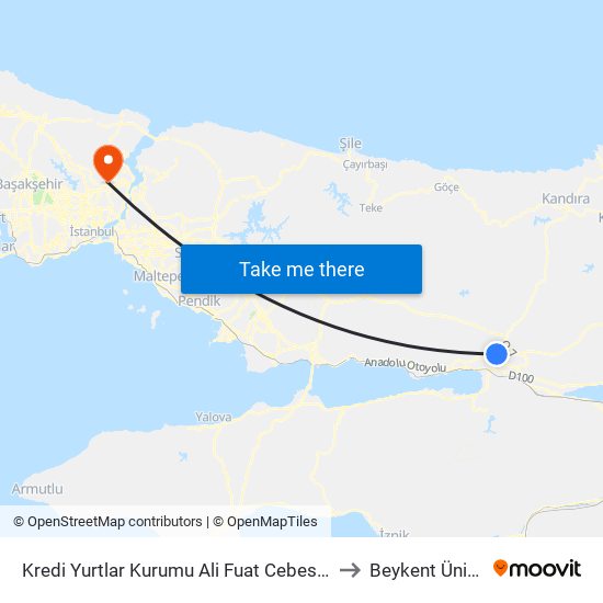 Kredi Yurtlar Kurumu Ali Fuat Cebesoy Öğrenci Yurdu 1 to Beykent Üniversitesi map