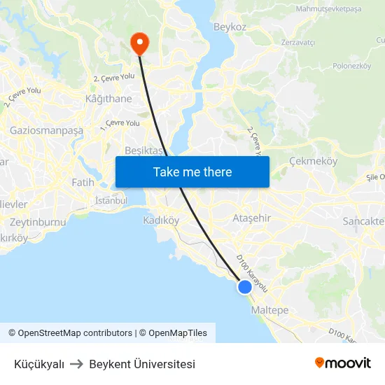Küçükyalı to Beykent Üniversitesi map