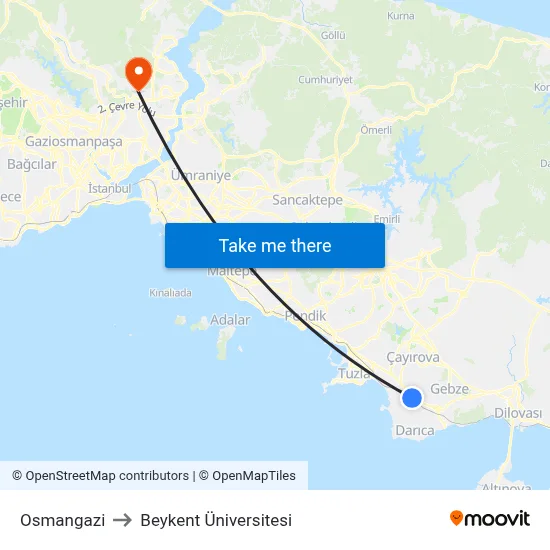 Osmangazi to Beykent Üniversitesi map