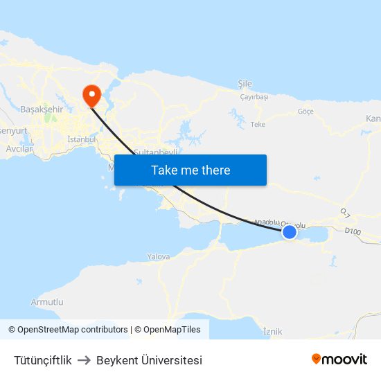 Tütünçiftlik to Beykent Üniversitesi map