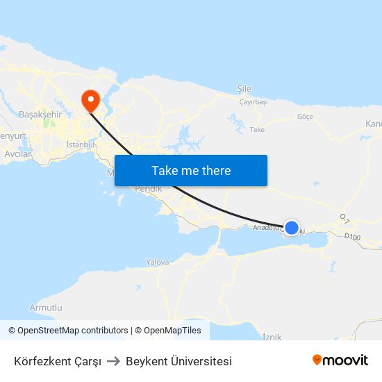 Körfezkent  Çarşı to Beykent Üniversitesi map