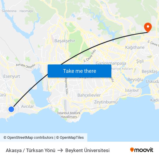 Akasya / Türksan Yönü to Beykent Üniversitesi map