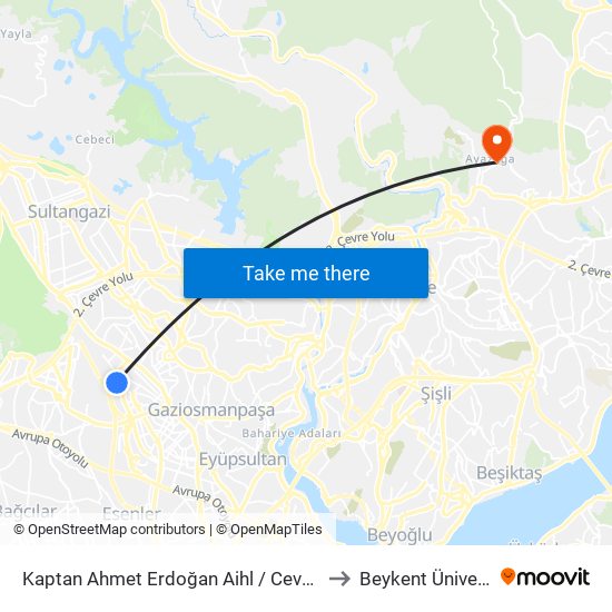 Kaptan Ahmet Erdoğan Aihl / Cevatpaşa Yönü to Beykent Üniversitesi map