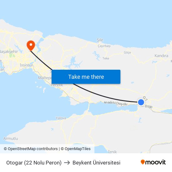 Otogar (22 Nolu Peron) to Beykent Üniversitesi map