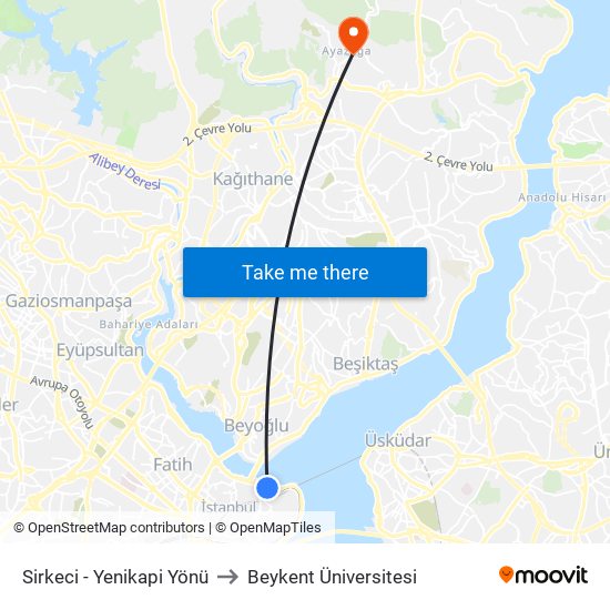 Sirkeci - Yenikapi Yönü to Beykent Üniversitesi map