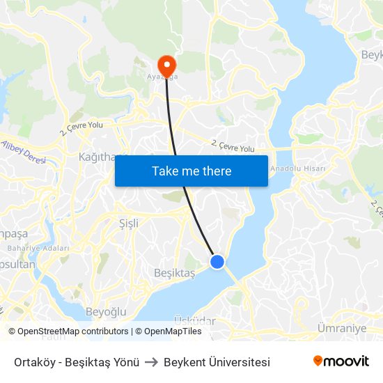 Ortaköy - Beşiktaş Yönü to Beykent Üniversitesi map