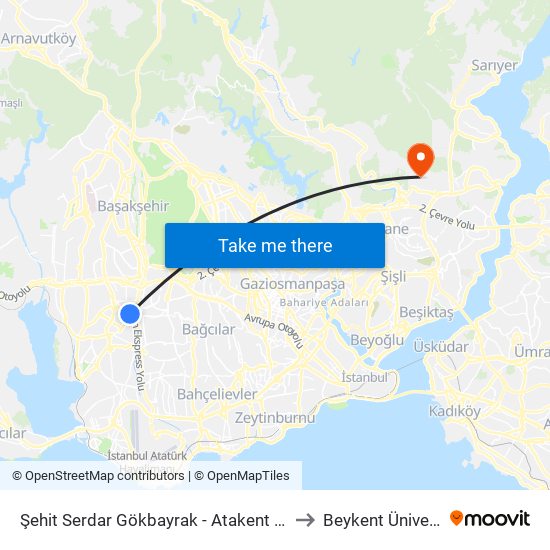Şehit Serdar Gökbayrak - Atakent 2.Etap Yönü to Beykent Üniversitesi map