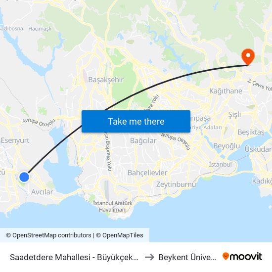 Saadetdere Mahallesi - Büyükçekmece Yönü to Beykent Üniversitesi map