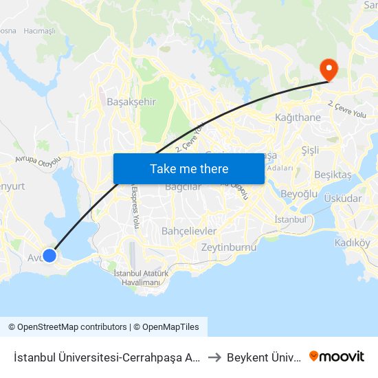İstanbul Üniversitesi-Cerrahpaşa Avcilar Kampüsü to Beykent Üniversitesi map