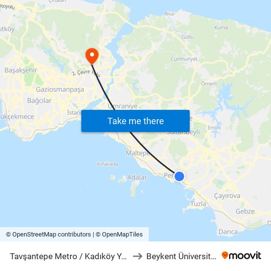 Tavşantepe Metro / Kadıköy Yönü to Beykent Üniversitesi map