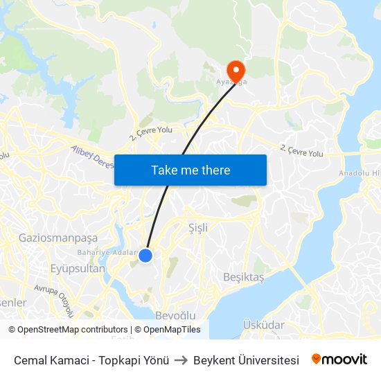 Cemal Kamaci - Topkapi Yönü to Beykent Üniversitesi map
