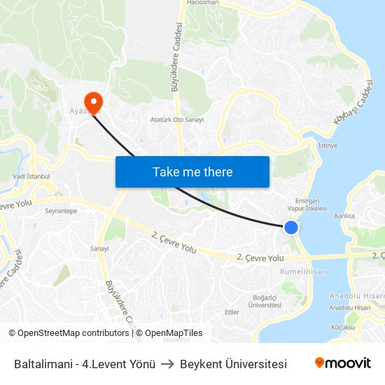 Baltalimani - 4.Levent Yönü to Beykent Üniversitesi map