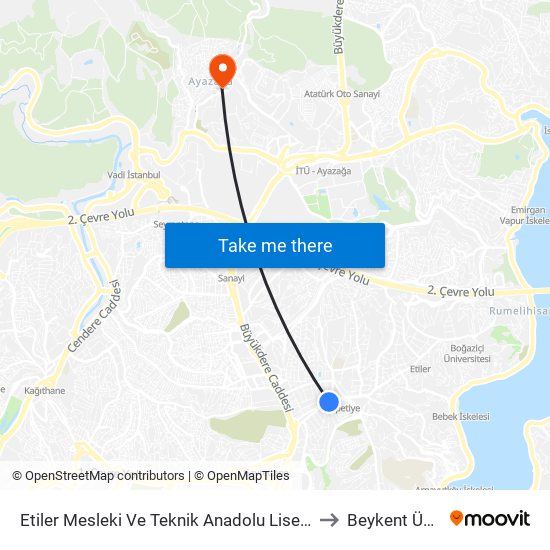 Etiler Mesleki Ve Teknik Anadolu Lisesi - Rumelihisarüstü Yönü to Beykent Üniversitesi map