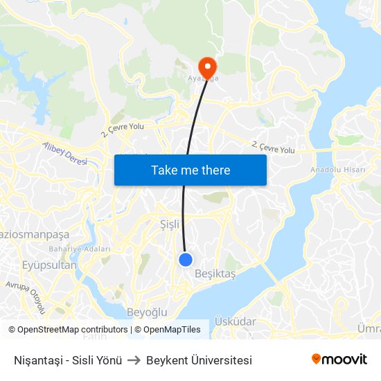Nişantaşi - Sisli Yönü to Beykent Üniversitesi map