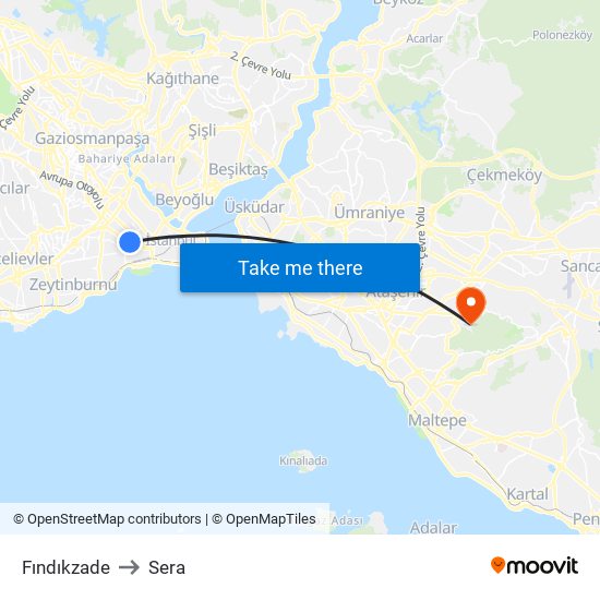 Fındıkzade to Sera map