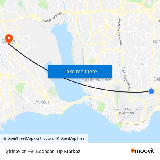 Şirinevler to Esencan Tıp Merkezi map