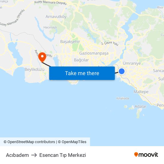Acıbadem to Esencan Tıp Merkezi map