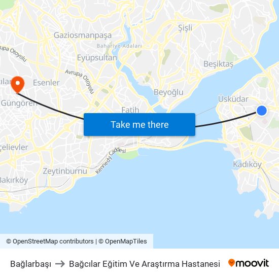 Bağlarbaşı to Bağcılar Eğitim Ve Araştırma Hastanesi map