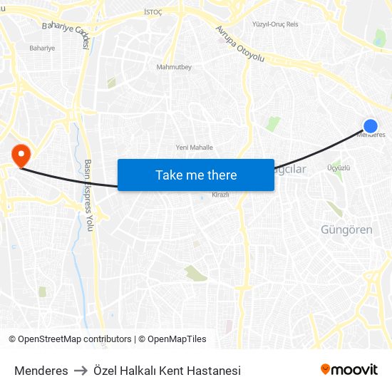 Menderes to Özel Halkalı Kent Hastanesi map