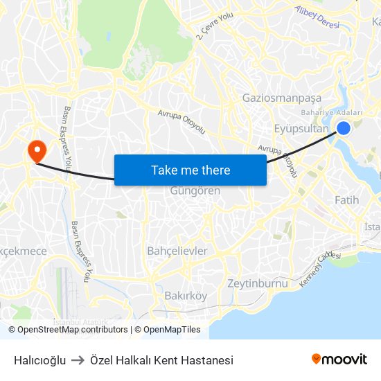 Halıcıoğlu to Özel Halkalı Kent Hastanesi map