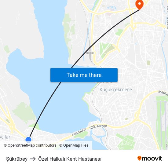 Şükrübey to Özel Halkalı Kent Hastanesi map