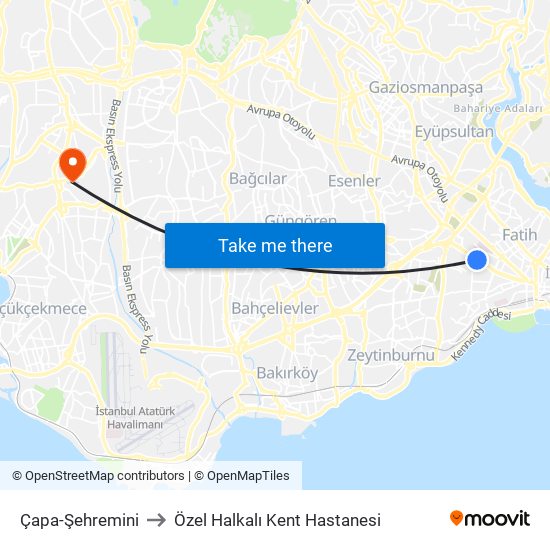 Çapa-Şehremini to Özel Halkalı Kent Hastanesi map