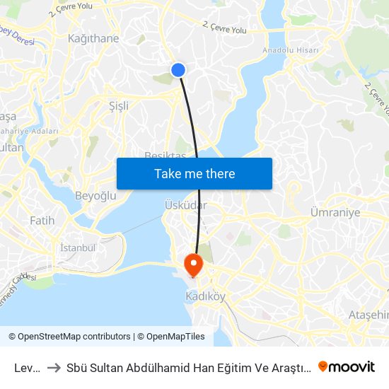 Levent to Sbü Sultan Abdülhamid Han Eğitim Ve Araştırma Hastanesi map