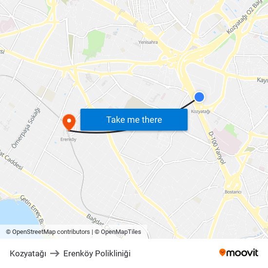 Kozyatağı to Erenköy Polikliniği map