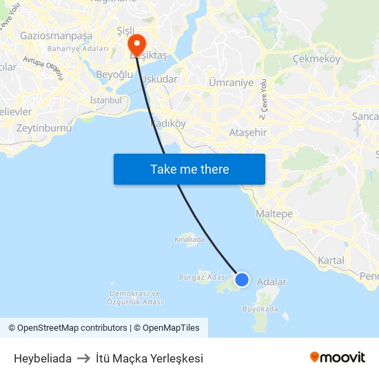 Heybeliada to İtü Maçka Yerleşkesi map