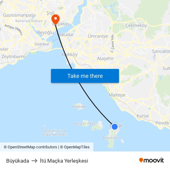 Büyükada to İtü Maçka Yerleşkesi map