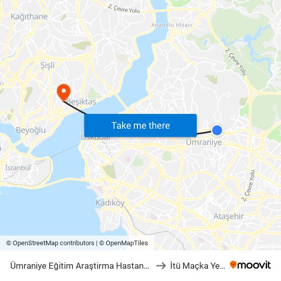 Ümraniye Eğitim Araştirma Hastanesi - Üsküdar Yönü to İtü Maçka Yerleşkesi map