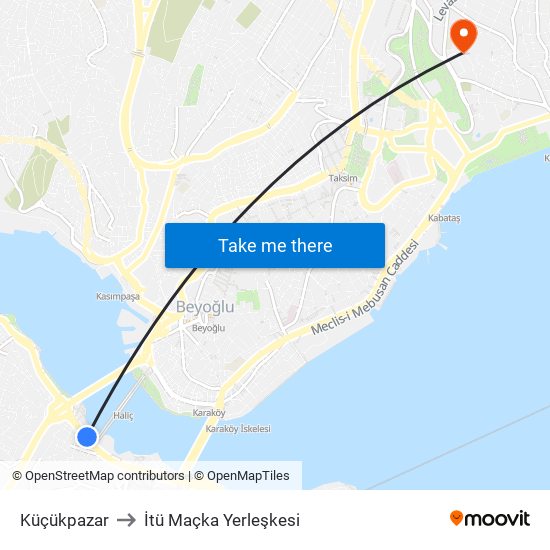 Küçükpazar to İtü Maçka Yerleşkesi map