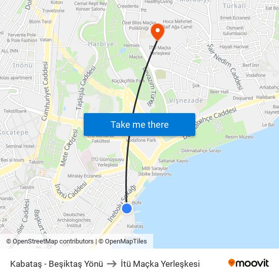 Kabataş - Beşiktaş Yönü to İtü Maçka Yerleşkesi map