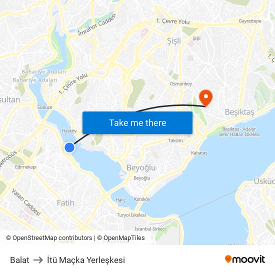 Balat to İtü Maçka Yerleşkesi map