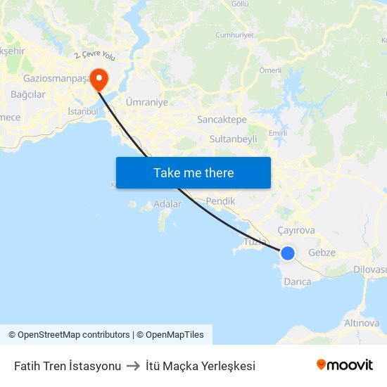 Fatih Tren İstasyonu to İtü Maçka Yerleşkesi map