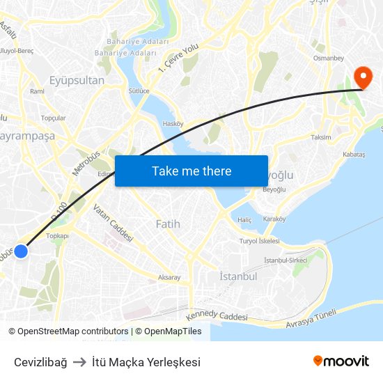 Cevizlibağ to İtü Maçka Yerleşkesi map