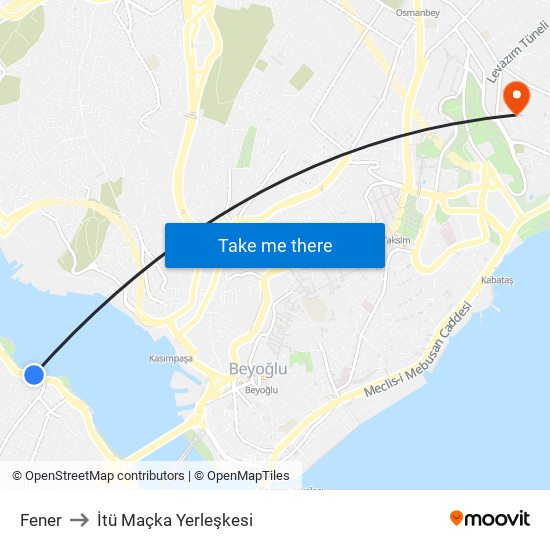 Fener to İtü Maçka Yerleşkesi map