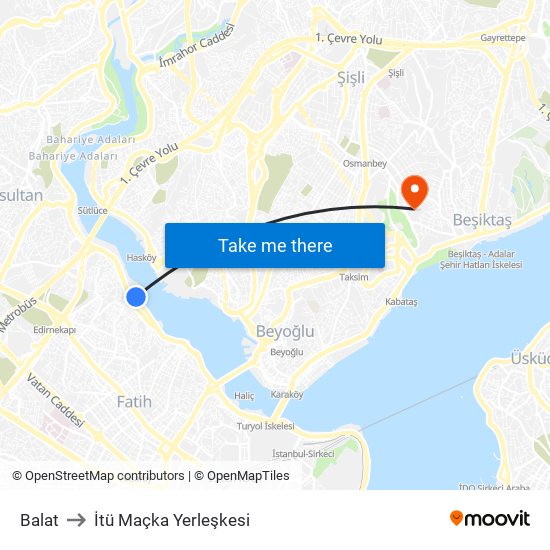 Balat to İtü Maçka Yerleşkesi map